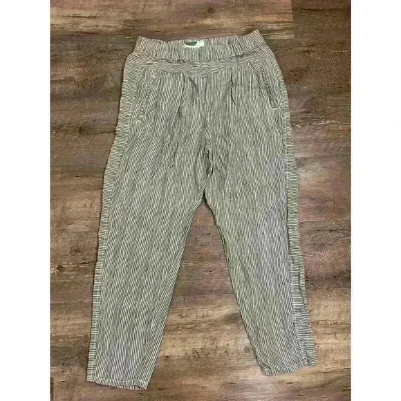 Anthropologie 100% Linen Pull On Pants Green Lagenlook Striped Lightweight S - Picture 1 of 9